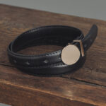 Gold buckle calf leather belt